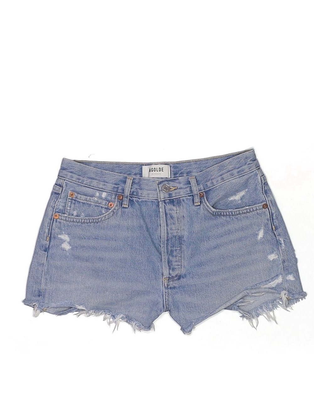 Agolde Light Wash Frayed Hem Denim Shorts
